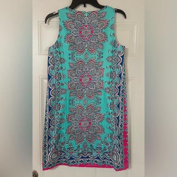 Maggy London Medallion Print Cotton Dress geometric Paisley Colorful Aqua Size 8 - Picture 8 of 8